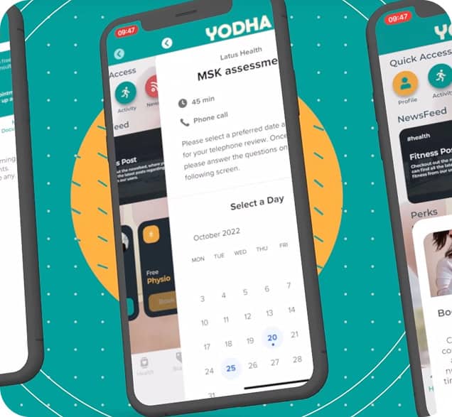 An image showing the YODHA health assessment app on a smartphone screen.