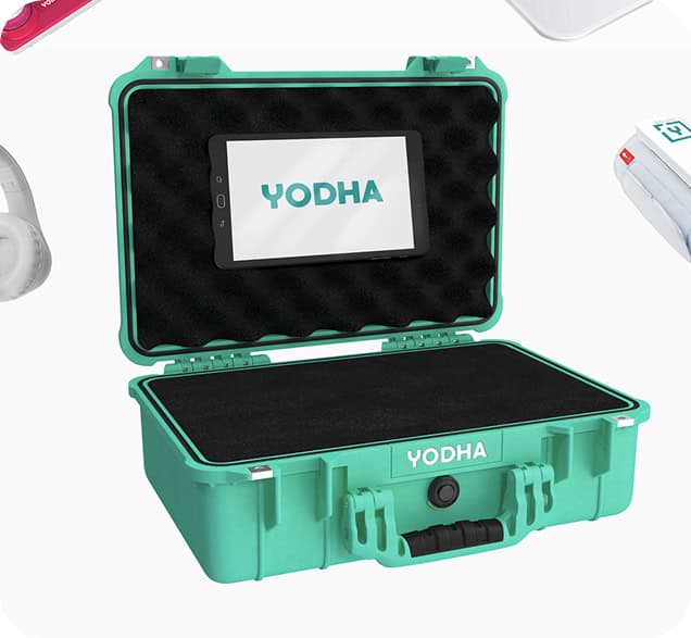 Durable green YODHA case with screen for secure equipment storage.