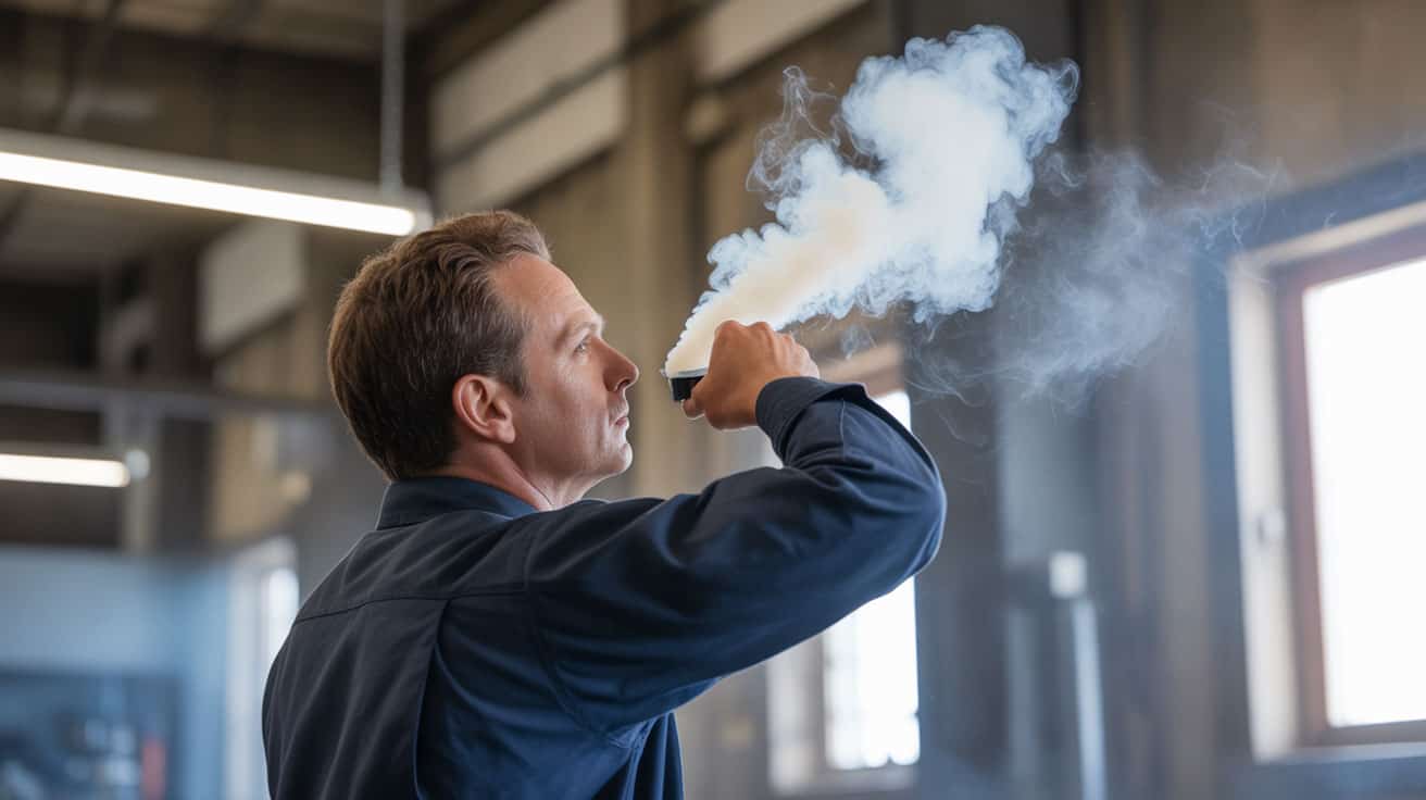 Man conducting a noise survey assessment indoors at LATUS Group.