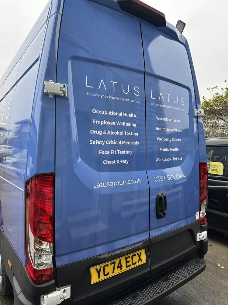 LATUS Group van with health, safety, and wellbeing testing services.