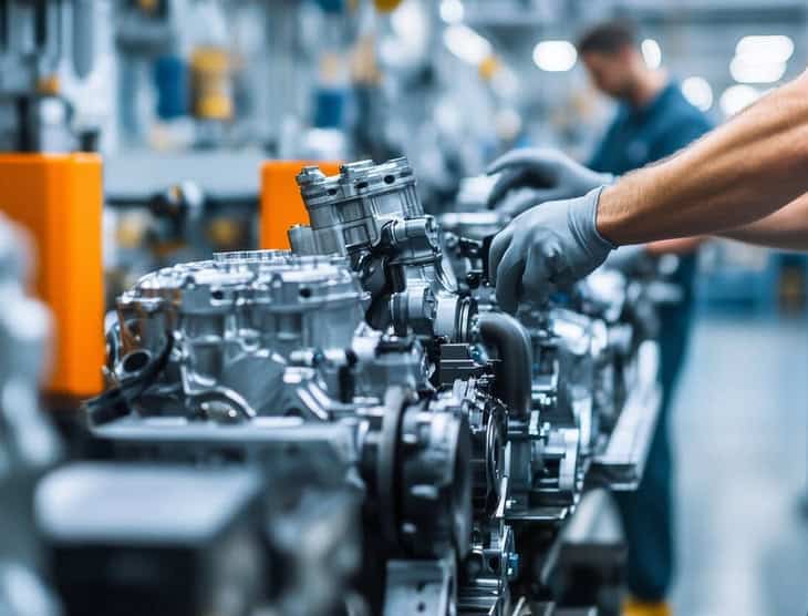 Engine assembly process in the automotive industry.