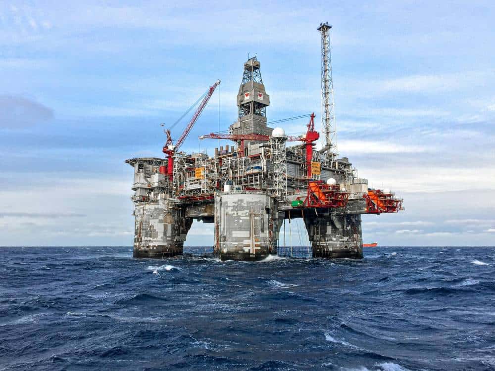 Offshore oil rig with medical facilities for crew health and safety support.