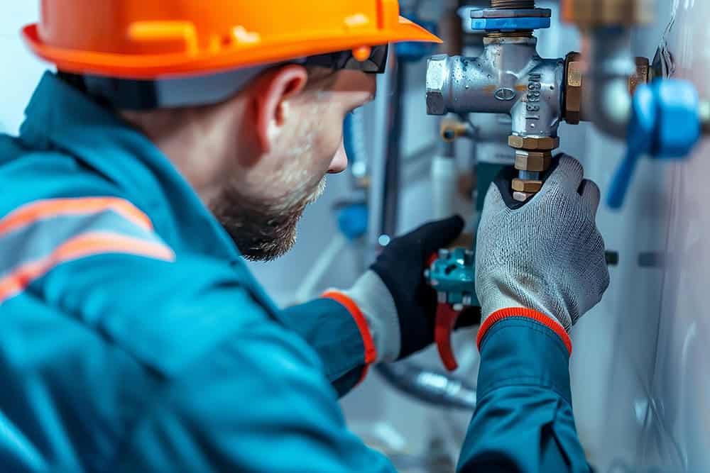Industrial technician performing blood lead medicals testing in a laboratory setting.