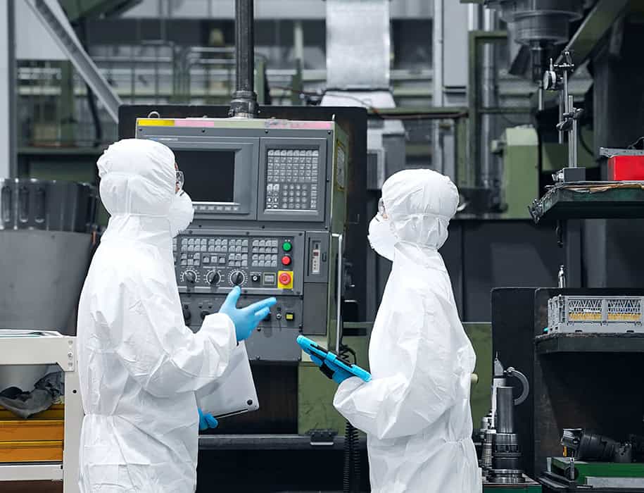 Air quality testing with breathing apparatus in industrial environment.