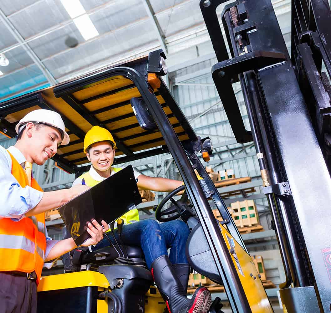 Fork lift truck safety training for medical supply warehouses.