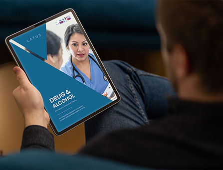 Drug and alcohol support consultation via tablet at LATUS Group.