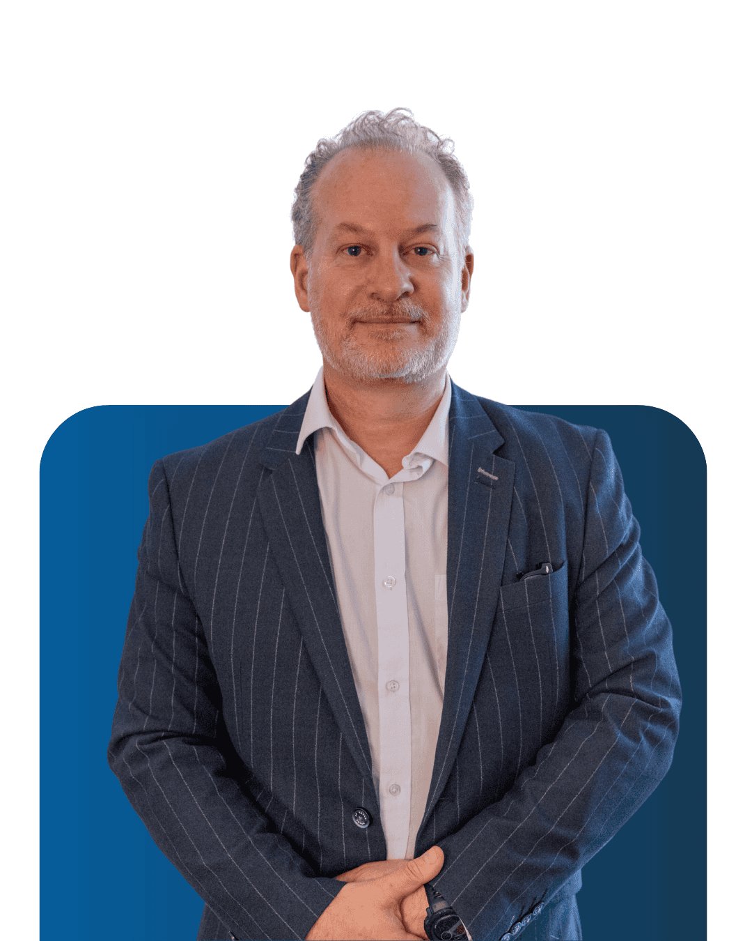 Senior business professional in a pinstripe suit, representing LATUS Group.