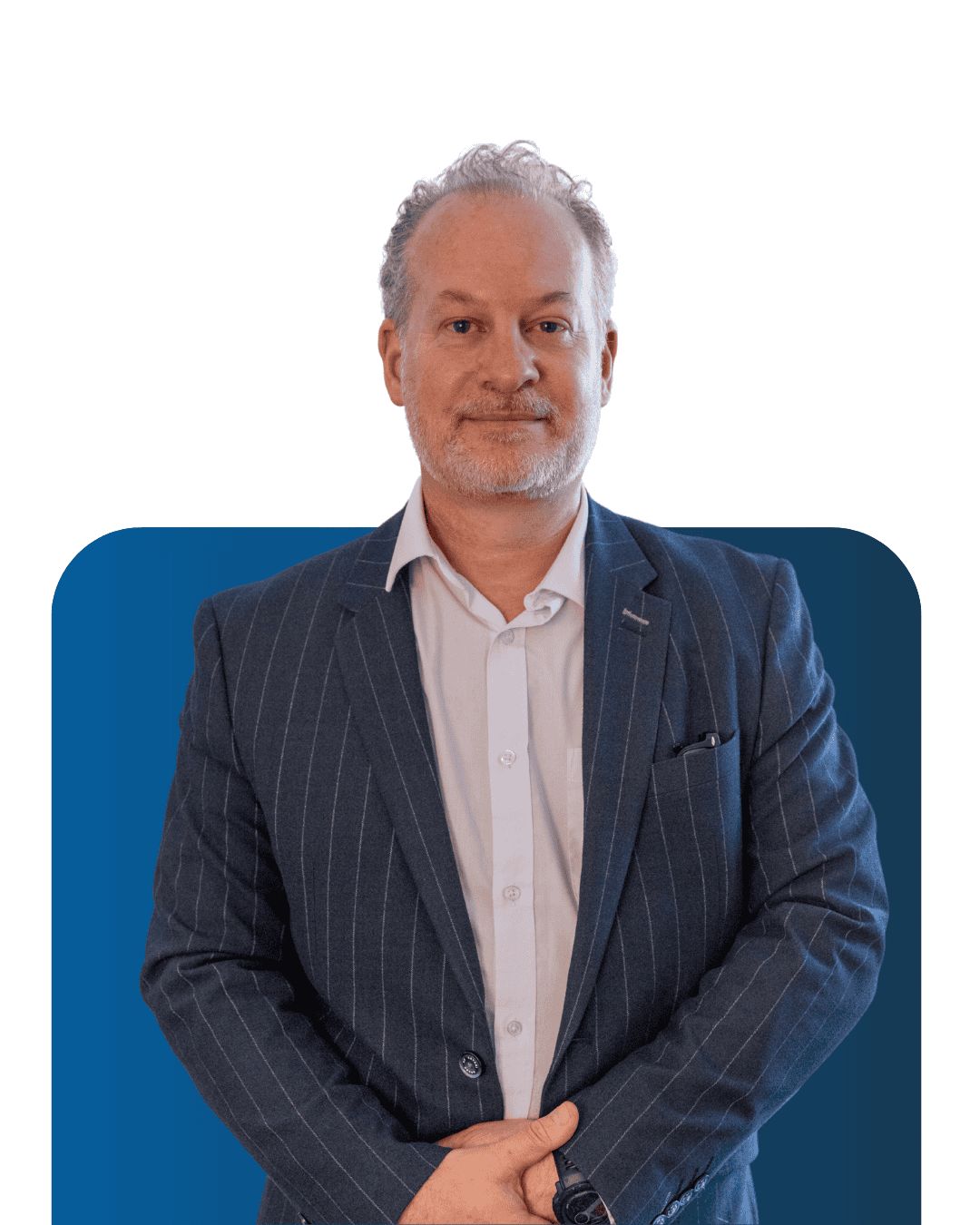 Senior business professional in a pinstripe suit, representing LATUS Group.
