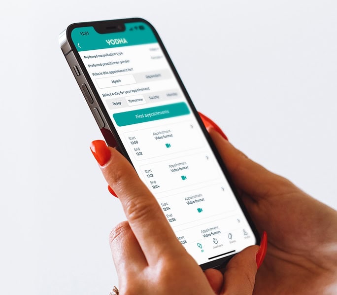 YODHA app for appointment scheduling and management.