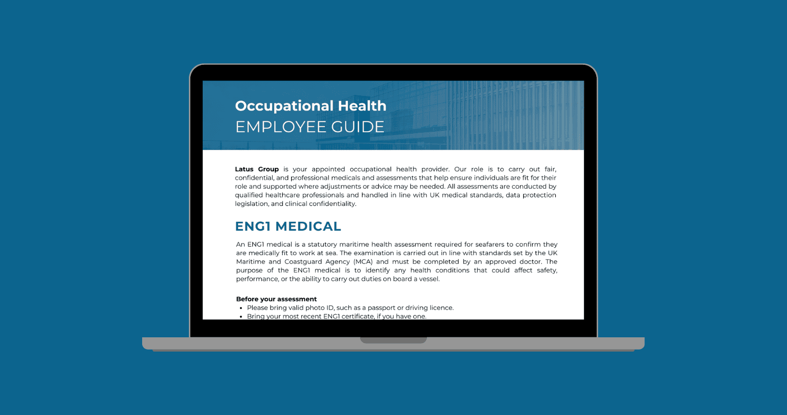 Occupational health employee guide on a laptop screen for workplace safety.