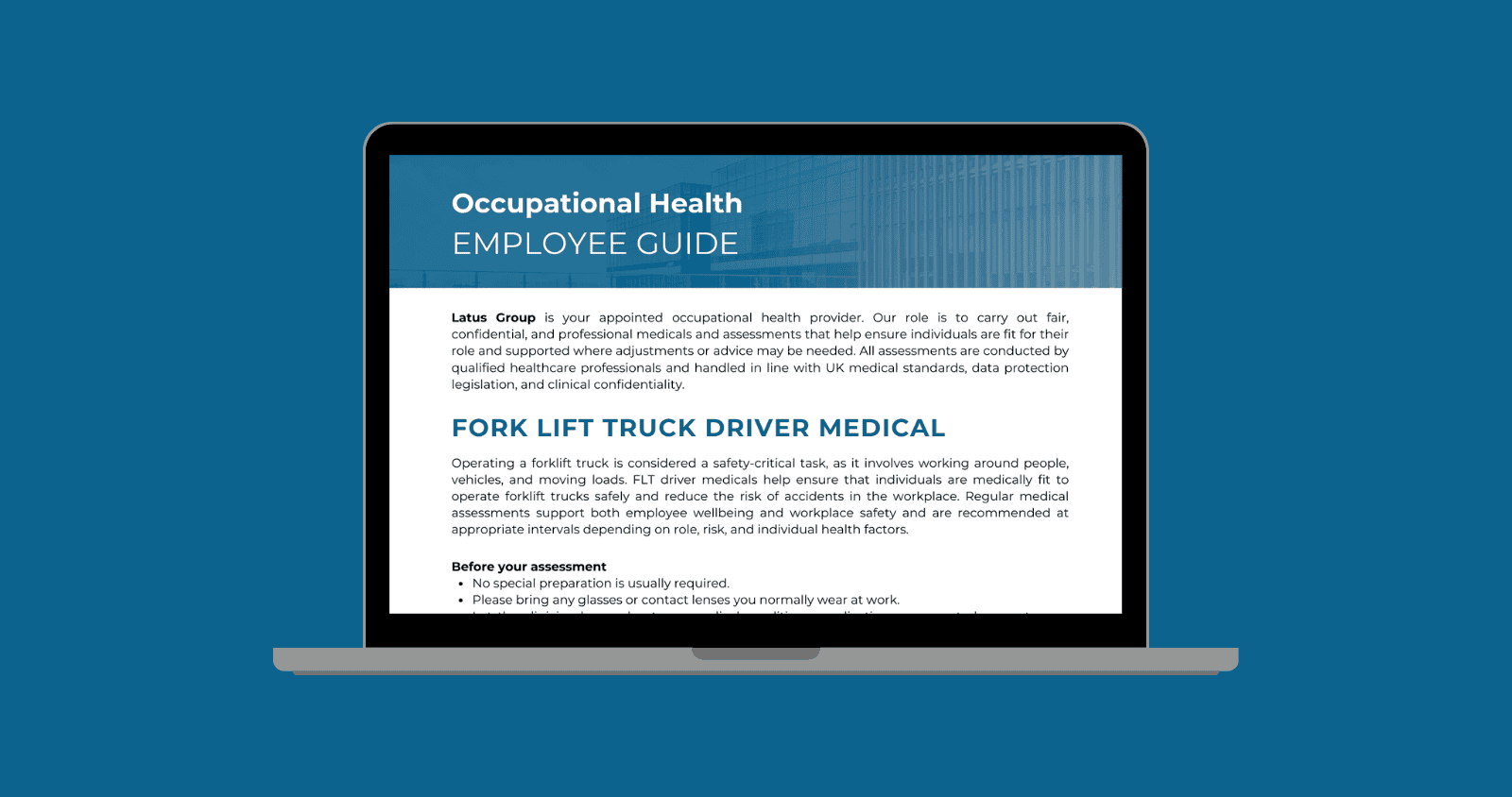 Fork lift truck driver medical guide for occupational health and safety.