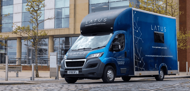 Mobile health screening vehicle for pre-placement questionnaires.