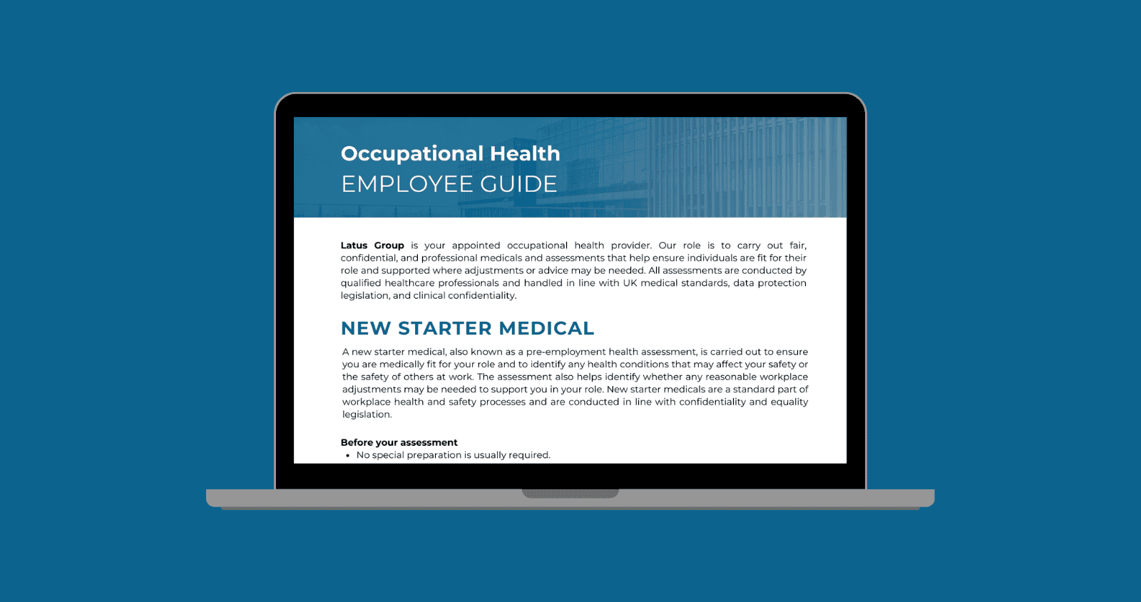Occupational health employee guide on a laptop screen for workplace safety.