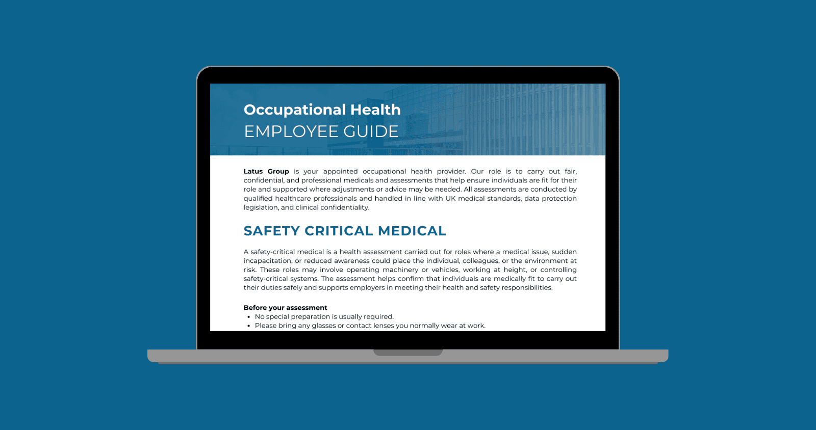 LATUS Group occupational health and safety guide on a laptop screen.