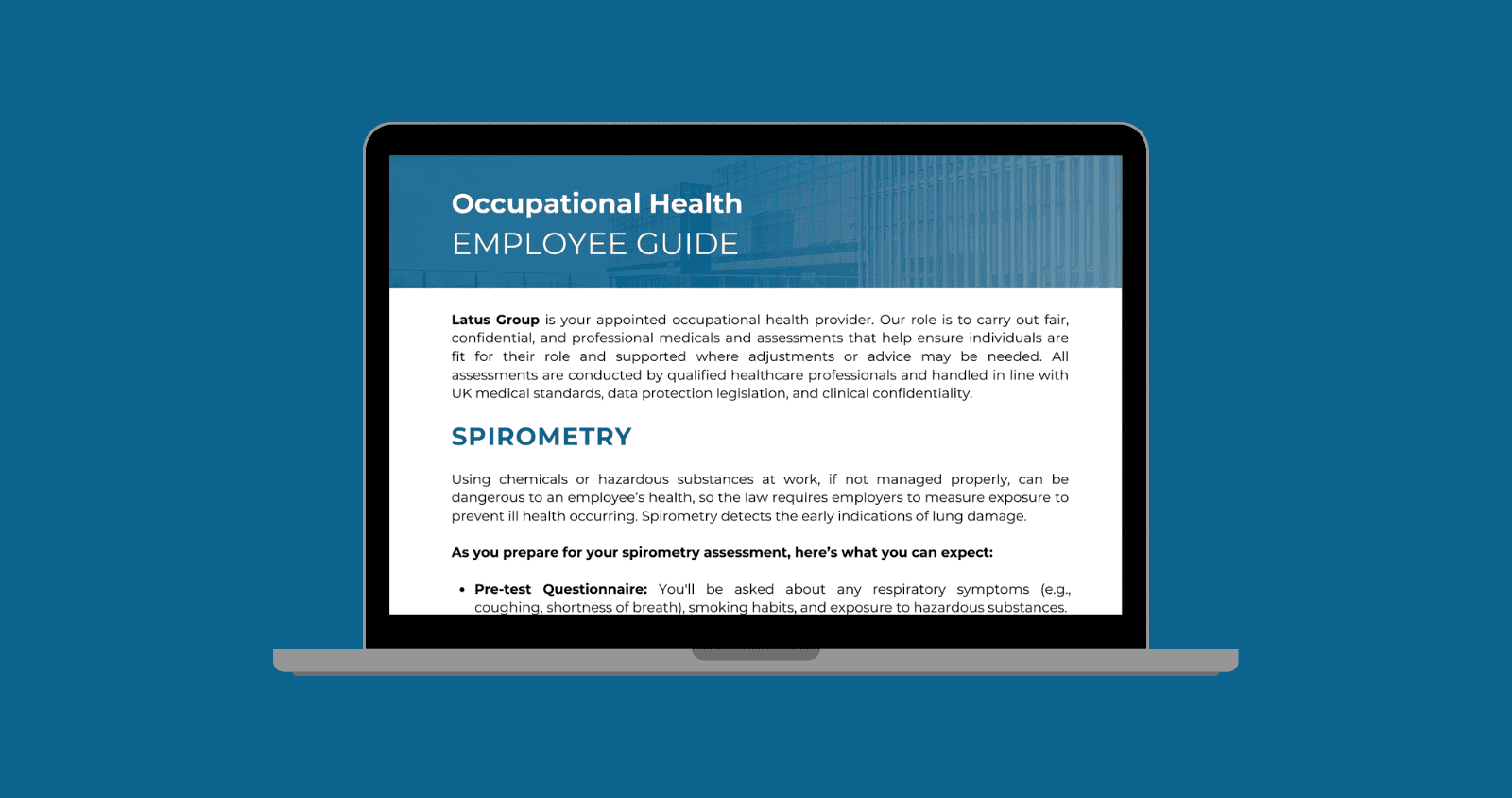 Occupational health employee guide on spirometry testing and health assessments.